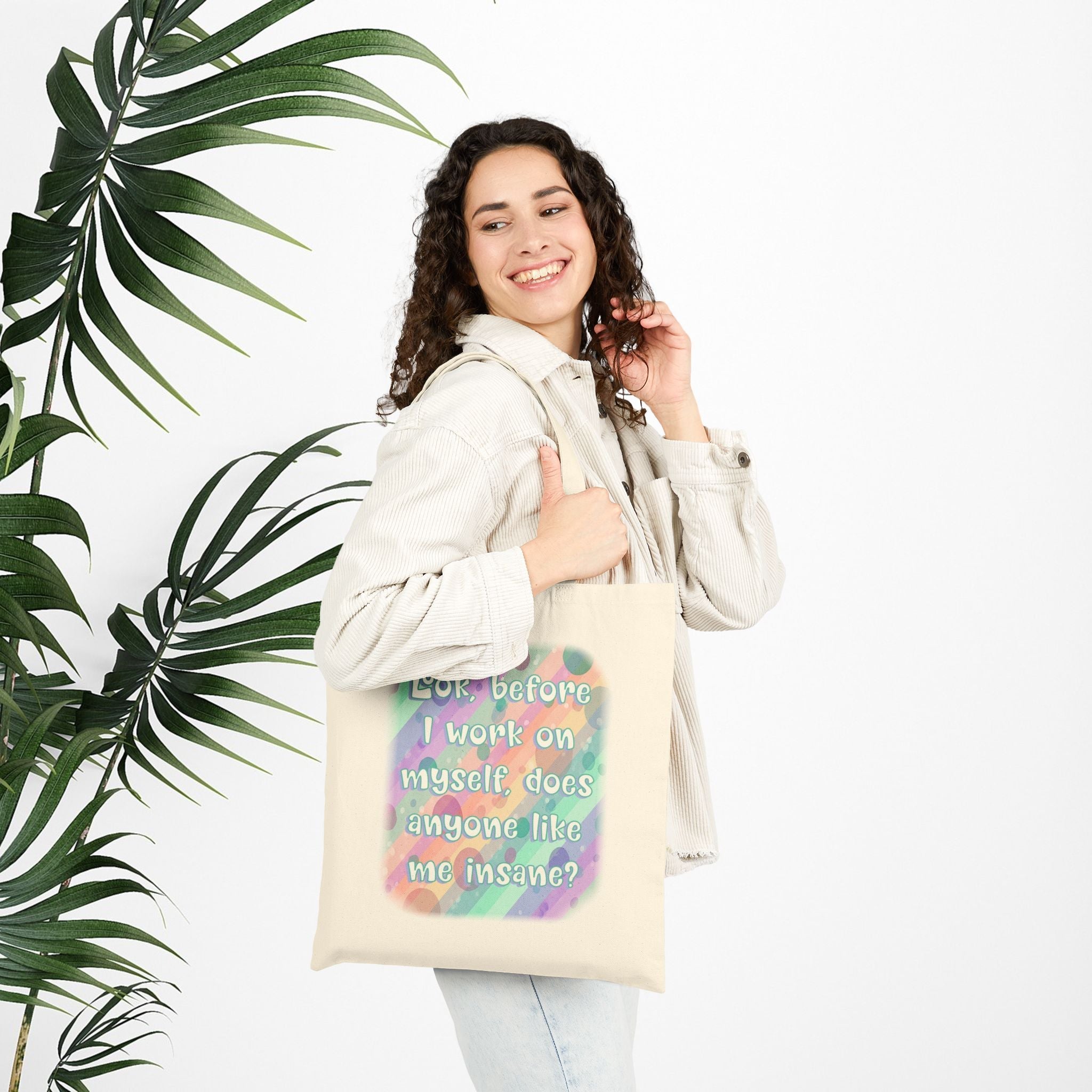 Bespattered Facade Rainbow "Self Improvement" Canvas Tote Bag Reusable Carryall