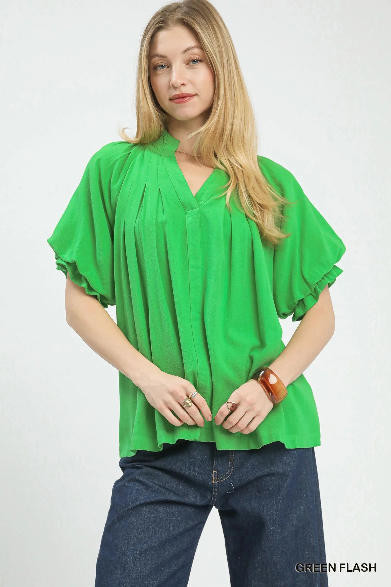 Umgee Linen V-Neck Flutter Sleeve Top