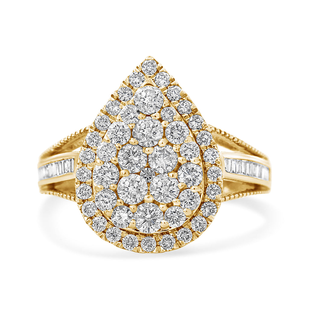 10K Yellow Gold Plated .925 Sterling Silver 1 1/2 Cttw Round-Cut Diamond Cocktail Ring (I-J Color, I1-I2 Clarity) - Size 7