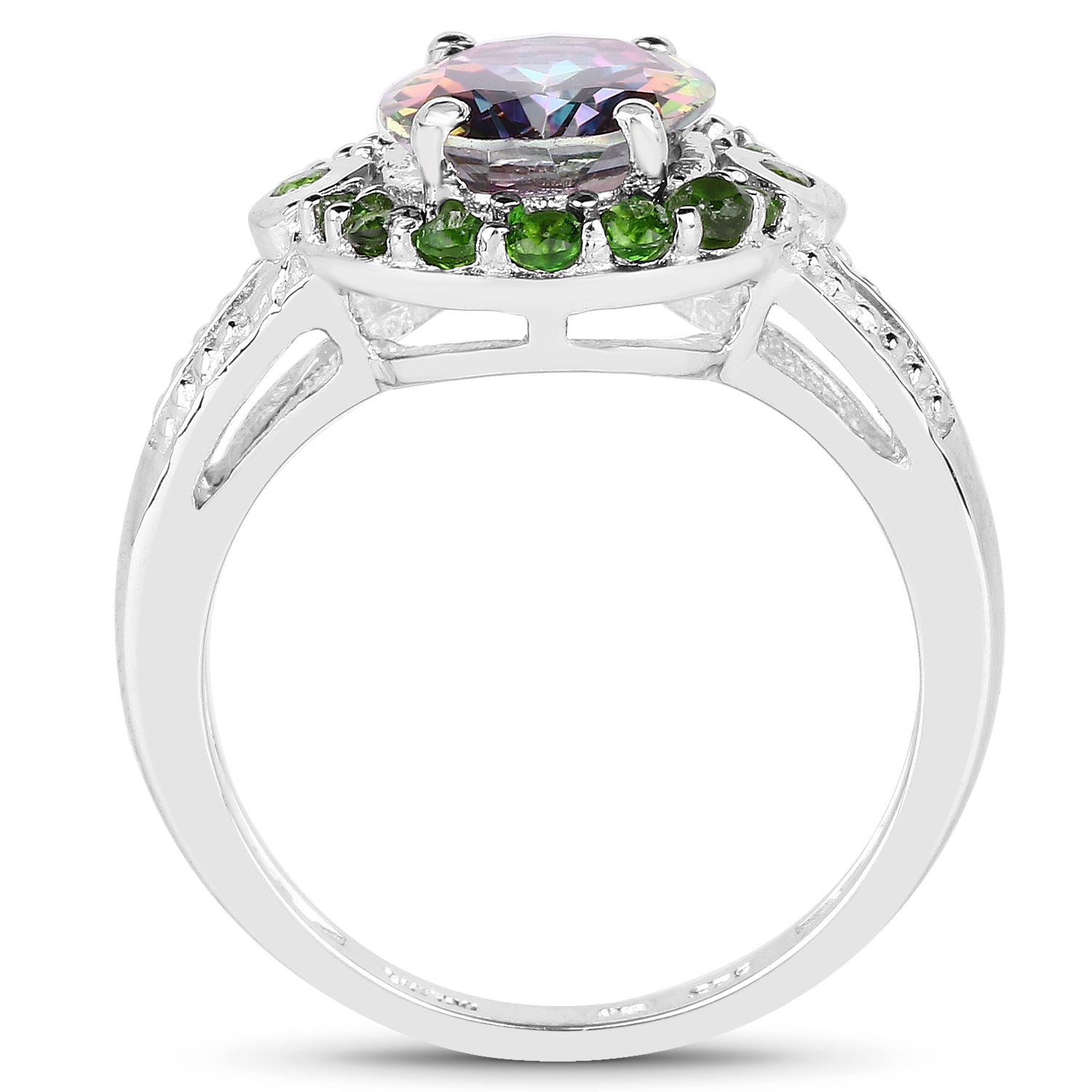 3.92 Carat Genuine Mystic Quartz& Chrome Diopside .925 Sterling Silver Ring