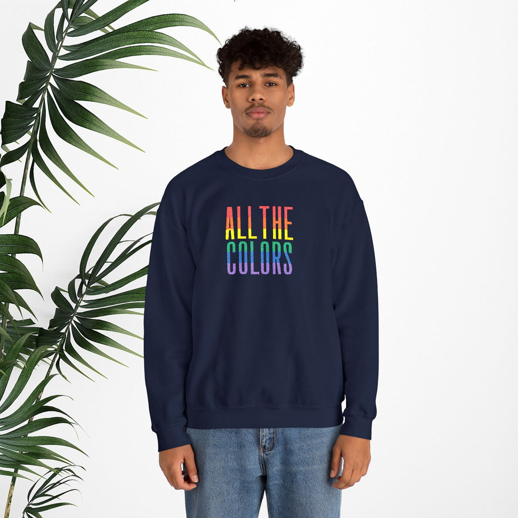 Bespattered Facade "All the Colors" Rainbow Block Embroidered Crewneck Sweatshirt