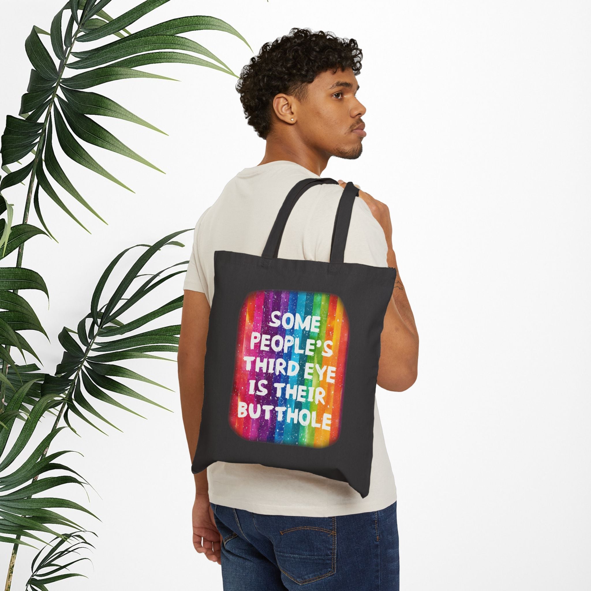 Bespattered Facade Rainbow "Third Butthole Eye" Canvas Tote Bag Reusable Carryall