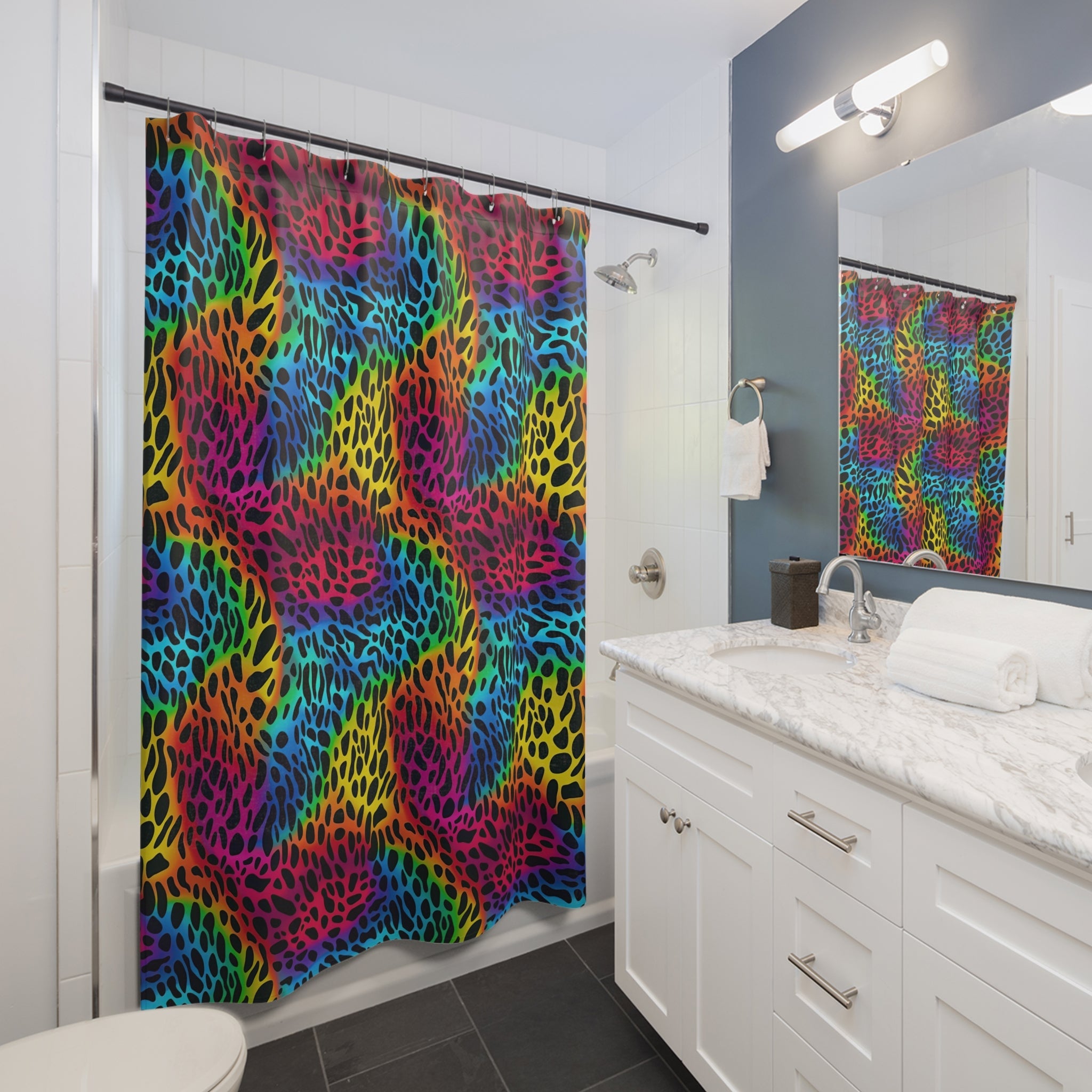 Bespattered Facade Rainbow Animal Print Shower Curtain