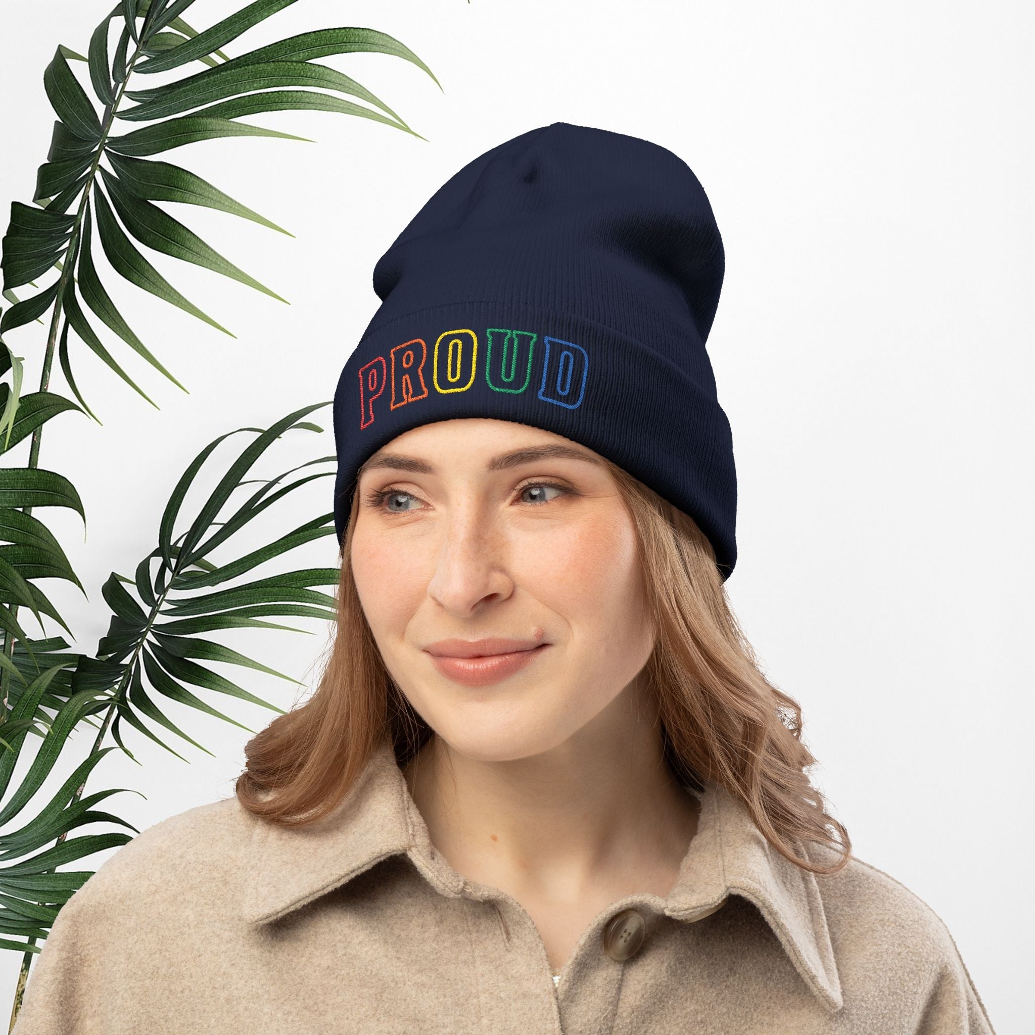 Bespattered Facade Rainbow Proud LGBTQ+ Pride Embroidered Knit Beanie