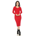 White Mark Womens Long Sleeve Rib Midi Sweater Dress, Medium