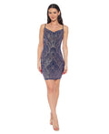 Bebe Womens Spaghetii Strap Glitter Slinky Dress - Gunmetal, Large