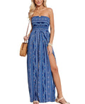 Cupshe Womens Indigo Paisley Strapless Wide Leg Jumpsuit, Large