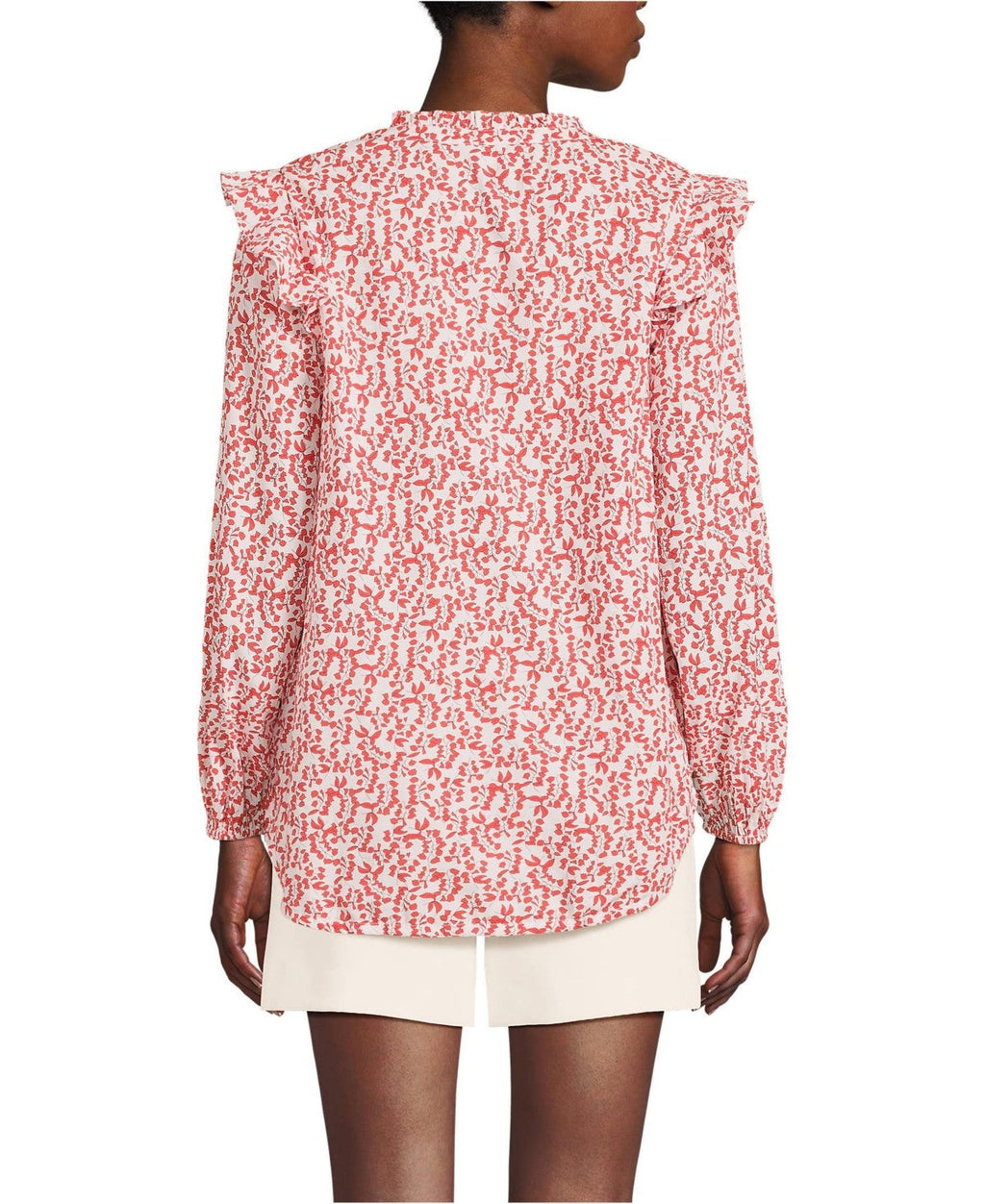 Womens Lands End Cotton Voile Ruffle Shirt,Medium