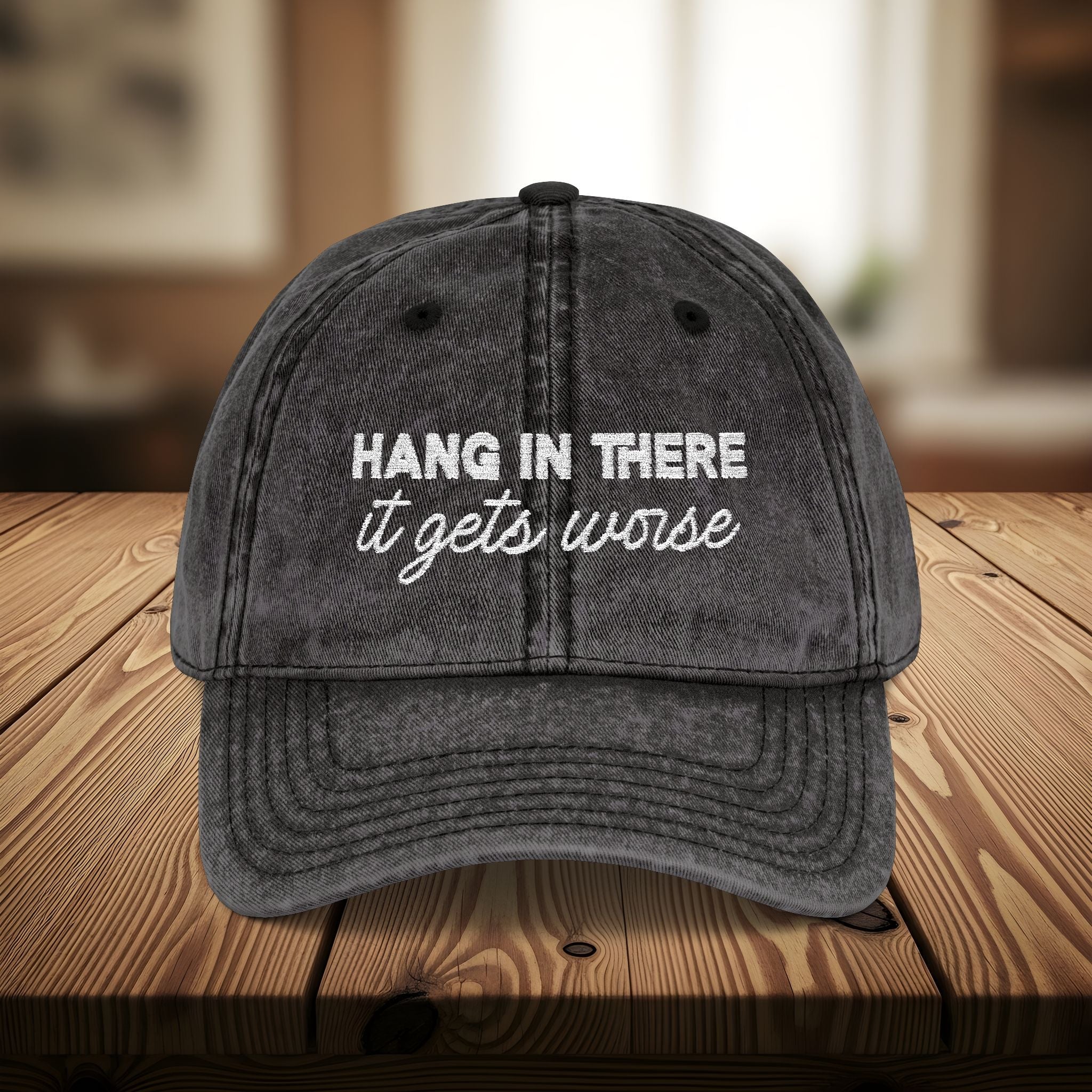 Bespattered Facade "Hang in There" White Embroidered Vintage Cap