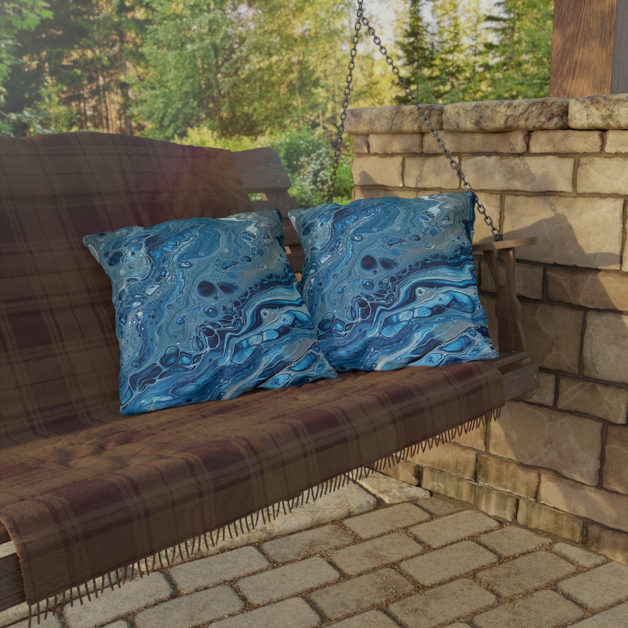 Bespattered Facade Blue Marble UV-Resistant Outdoor Pillows | 4 Sizes