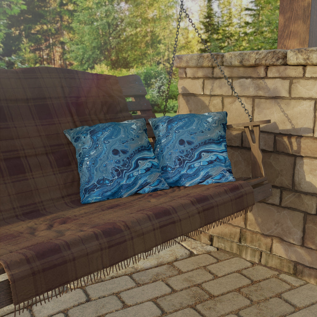 Bespattered Facade Blue Marble UV-Resistant Outdoor Pillows | 4 Sizes
