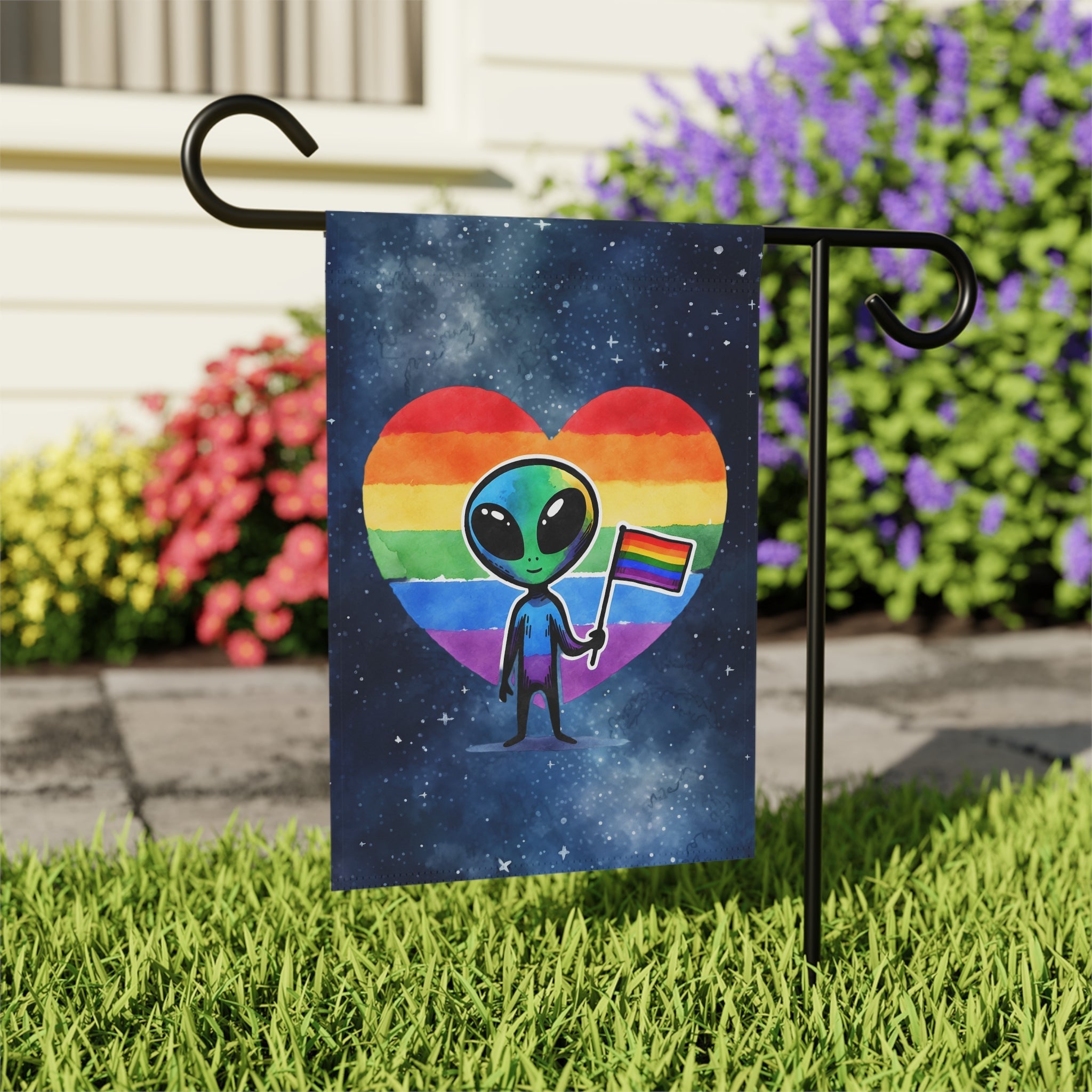 Bespattered Facade Rainbow Extraterrestrial Pride Garden Flag