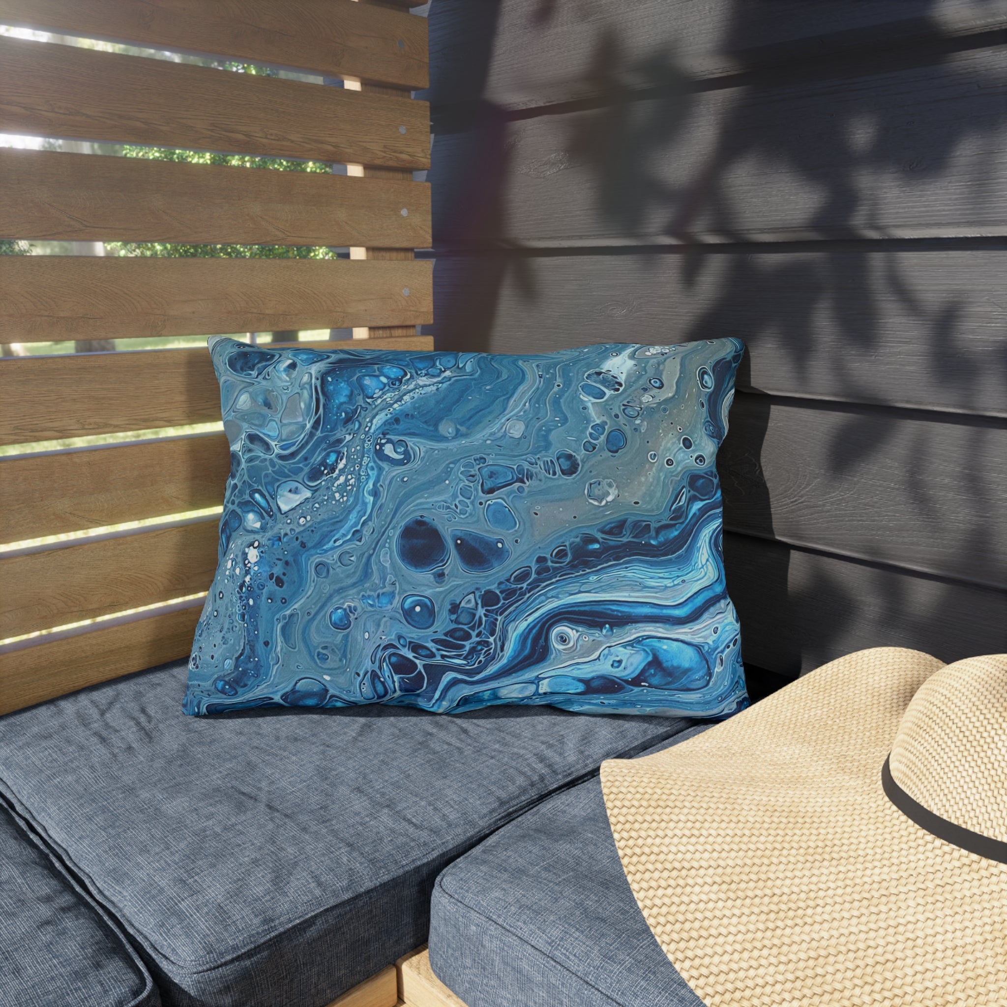 Bespattered Facade Blue Marble UV-Resistant Outdoor Pillows | 4 Sizes