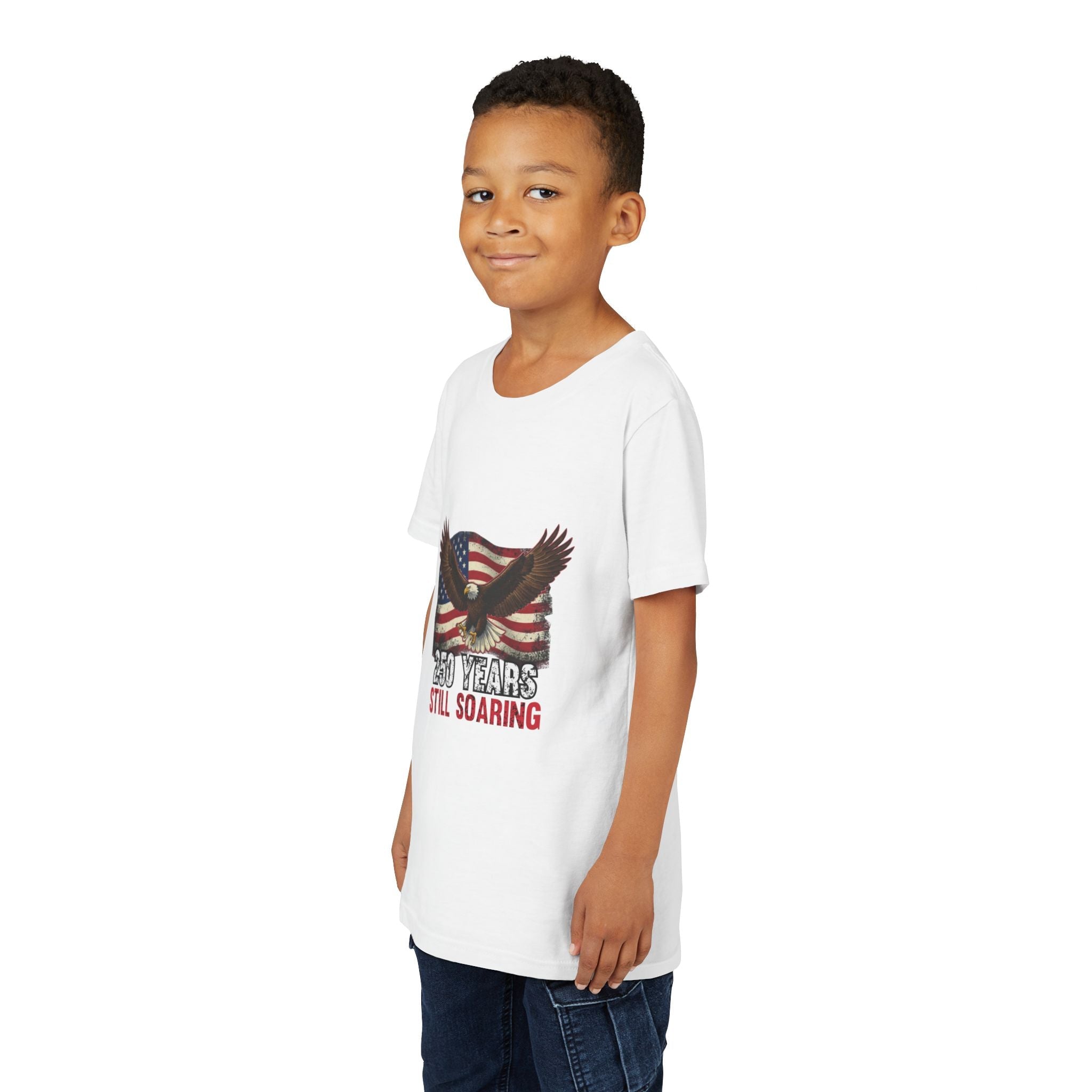 Youth Tee - "250 Years Still Soaring" Eagle American Flag Patriotic T‑Shirt