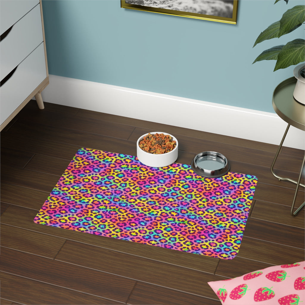 Bespattered Facade Rainbow Leopard Pet Food Mat