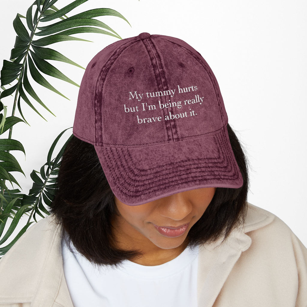 Bespattered Facade "My Tummy Hurts" White Embroidered Vintage Cap