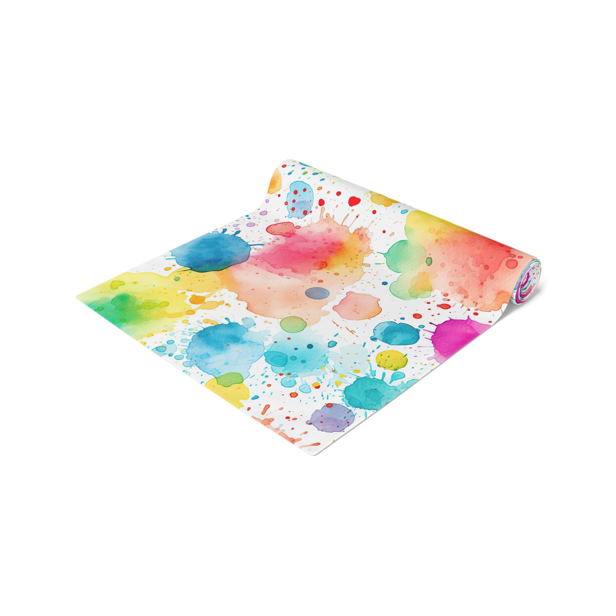 Bespattered Facade Rainbow Watercolor Paint Splatters Table Runner (2 sizes)