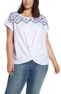 Single Thread Womens Plus Eyelet Embroidered Pullover Top