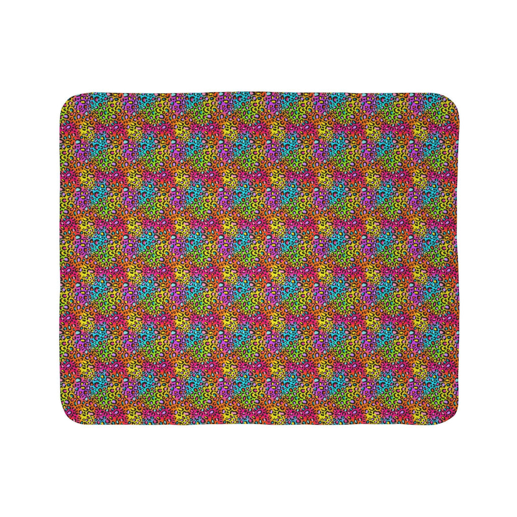 Bespattered Facade Neon Leopard Vibrant Fleece Sherpa Blanket | 2 Colors & Sizes