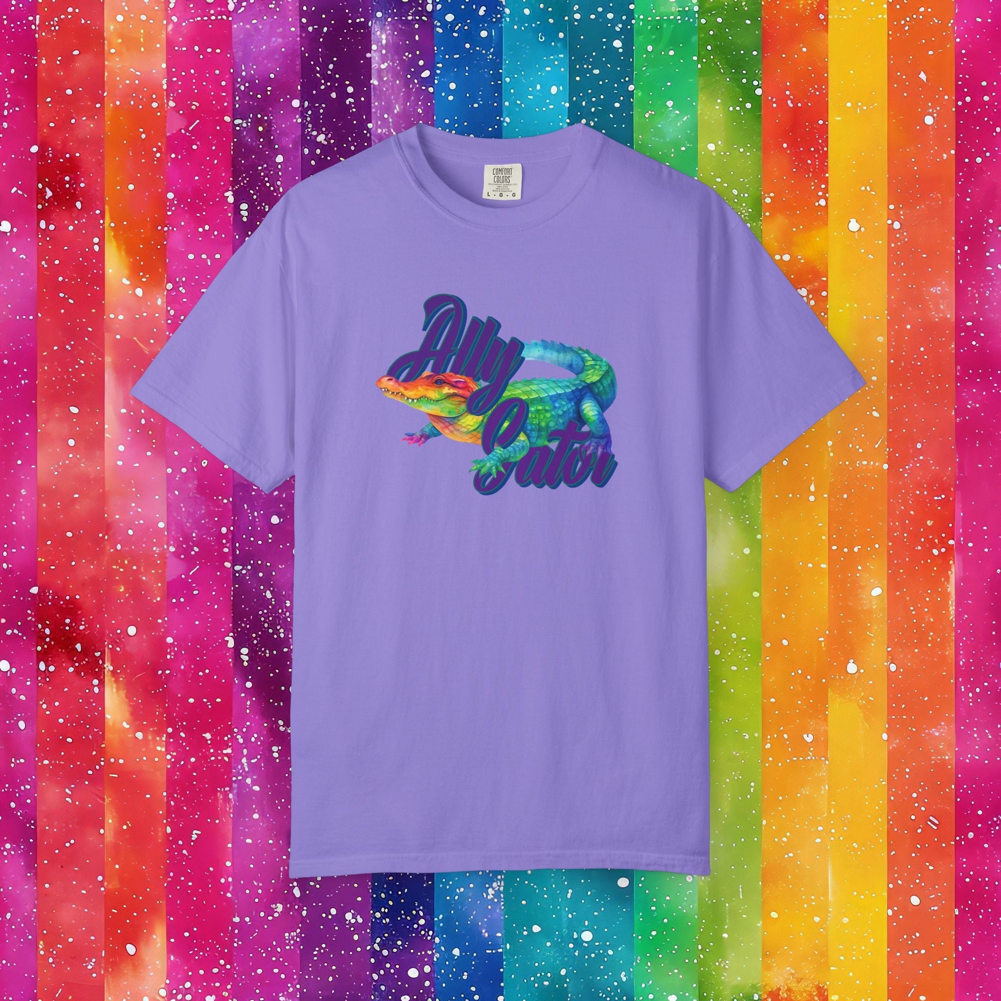 Bespattered Facade Rainbow Ally Gator Colorful LGBTQ+ Pride Premium Unisex Comfort Colors Garment Dyed 100% Cotton T-Shirt