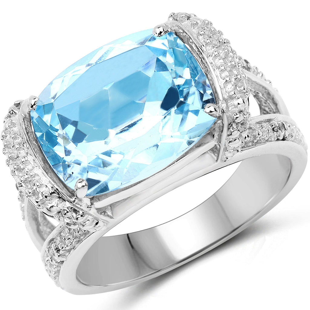 4.78 Carat Genuine Blue Topaz and White Topaz .925 Sterling Silver Ring