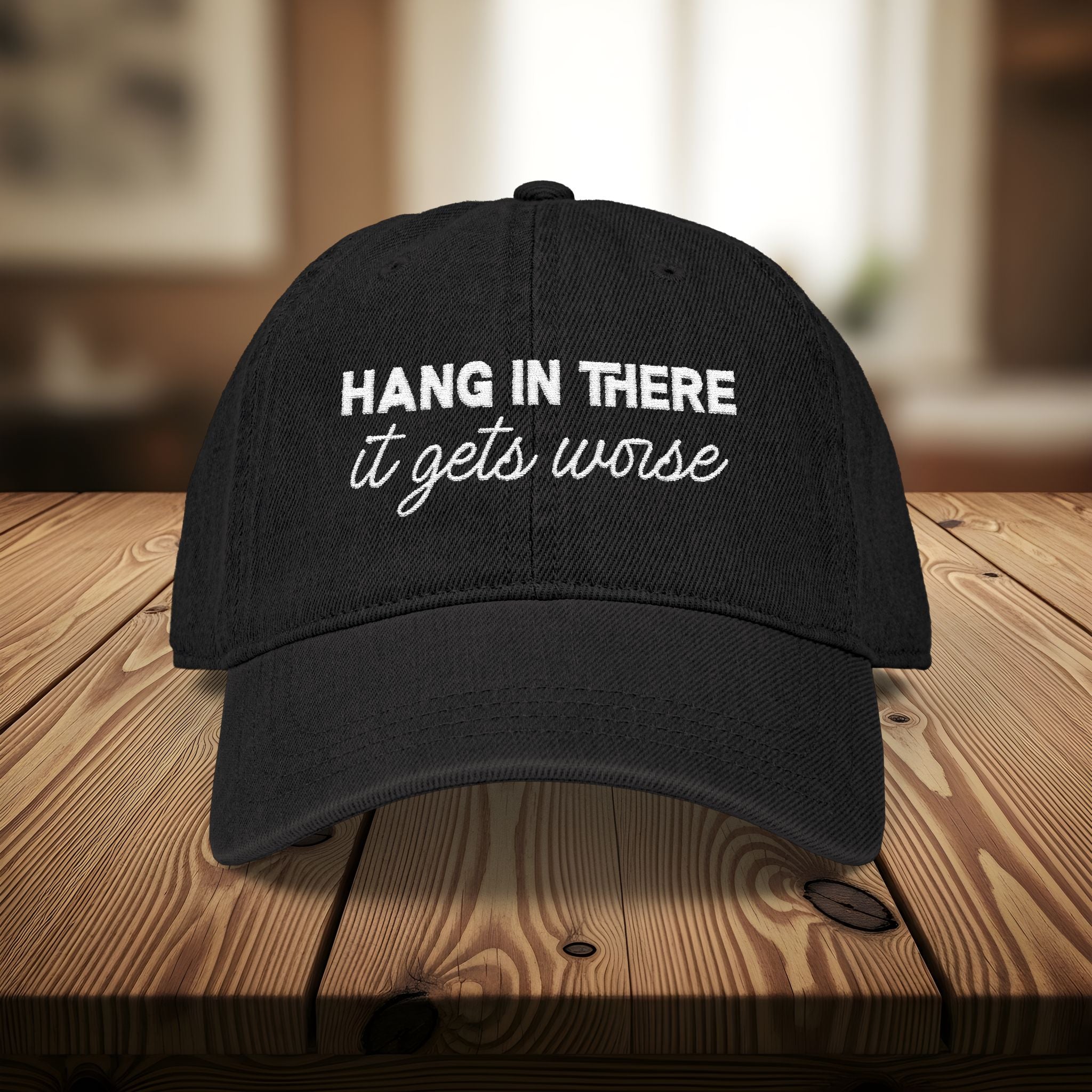 Bespattered Facade "Hang in There" White Embroidered Denim Cap