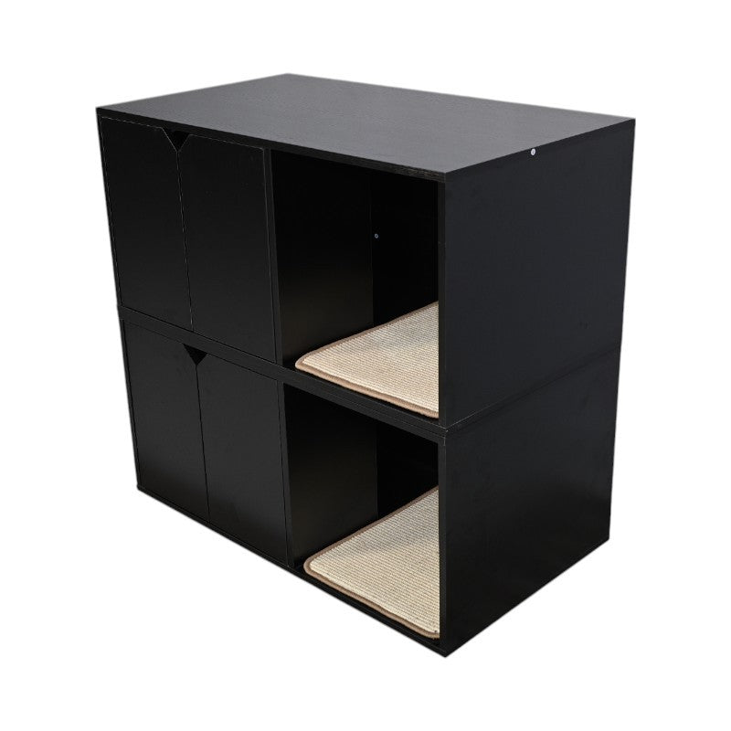35.83' Cat Litter Box Enclosure Hidden Furniture (Scratch Pad Included), Modern Black Cat House with Corrugated Cardboard Scratching Pad - 35.83' x 20.47' x 17.05', 52 lbs