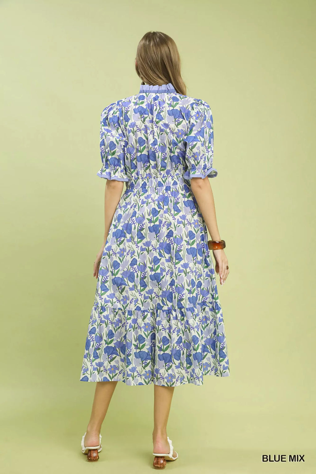 Umgee Floral Ruffle Trim Tiered Midi Dress