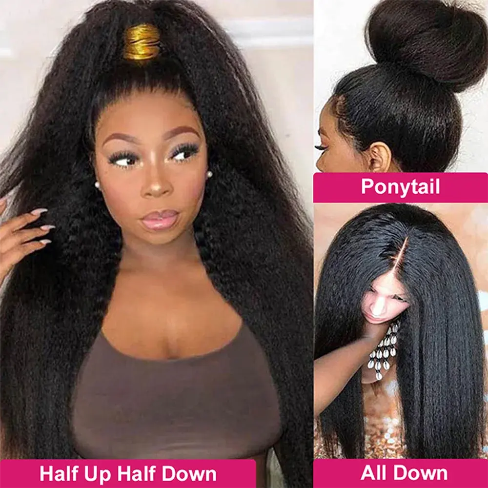 13x4 Kinky Straight Lace Front Wig | Glueless | Brazilian Virgin Hair | Pre-Plucked with Baby Hair