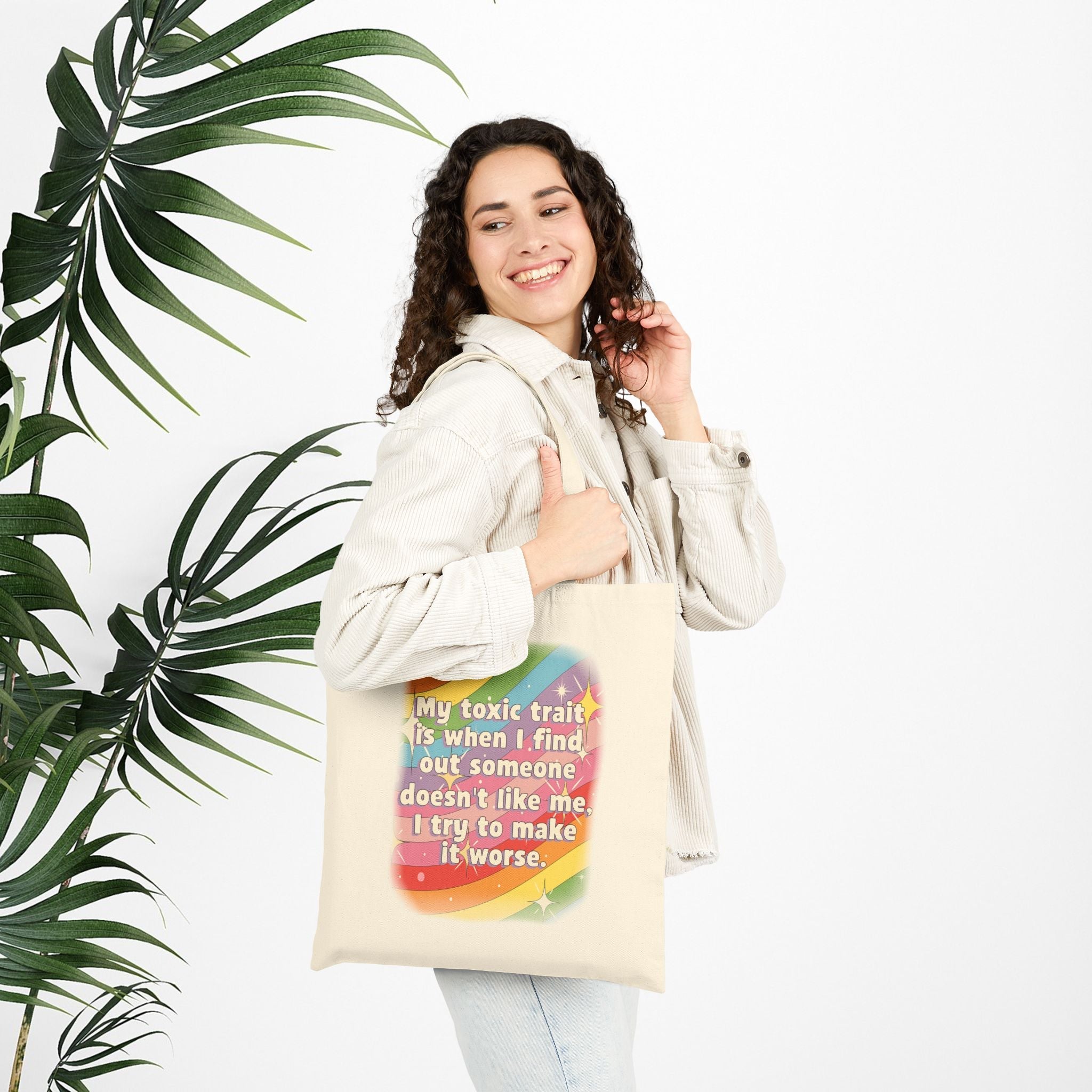 Bespattered Facade Rainbow "Toxic Trait" Canvas Tote Bag Reusable Carryall