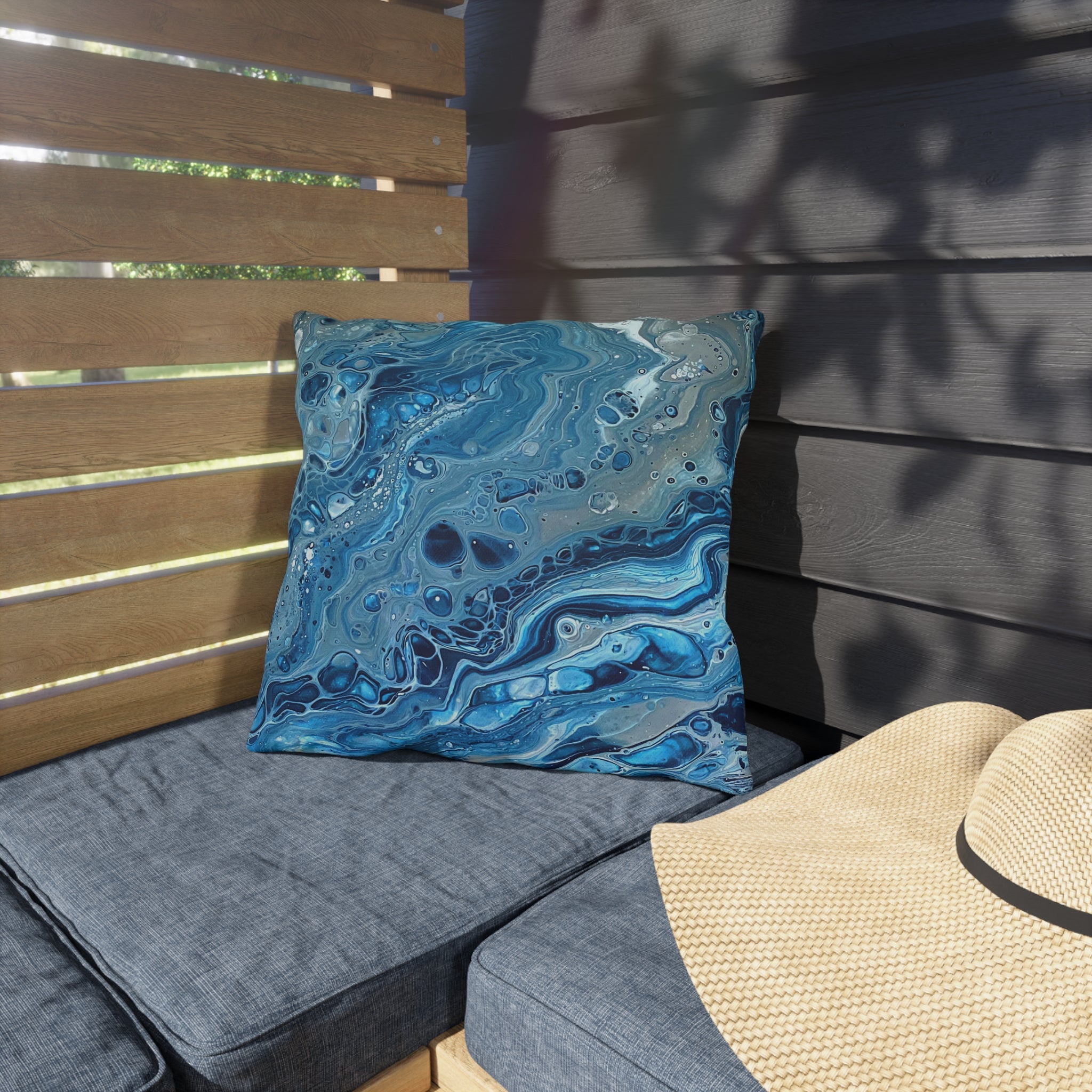 Bespattered Facade Blue Marble UV-Resistant Outdoor Pillows | 4 Sizes