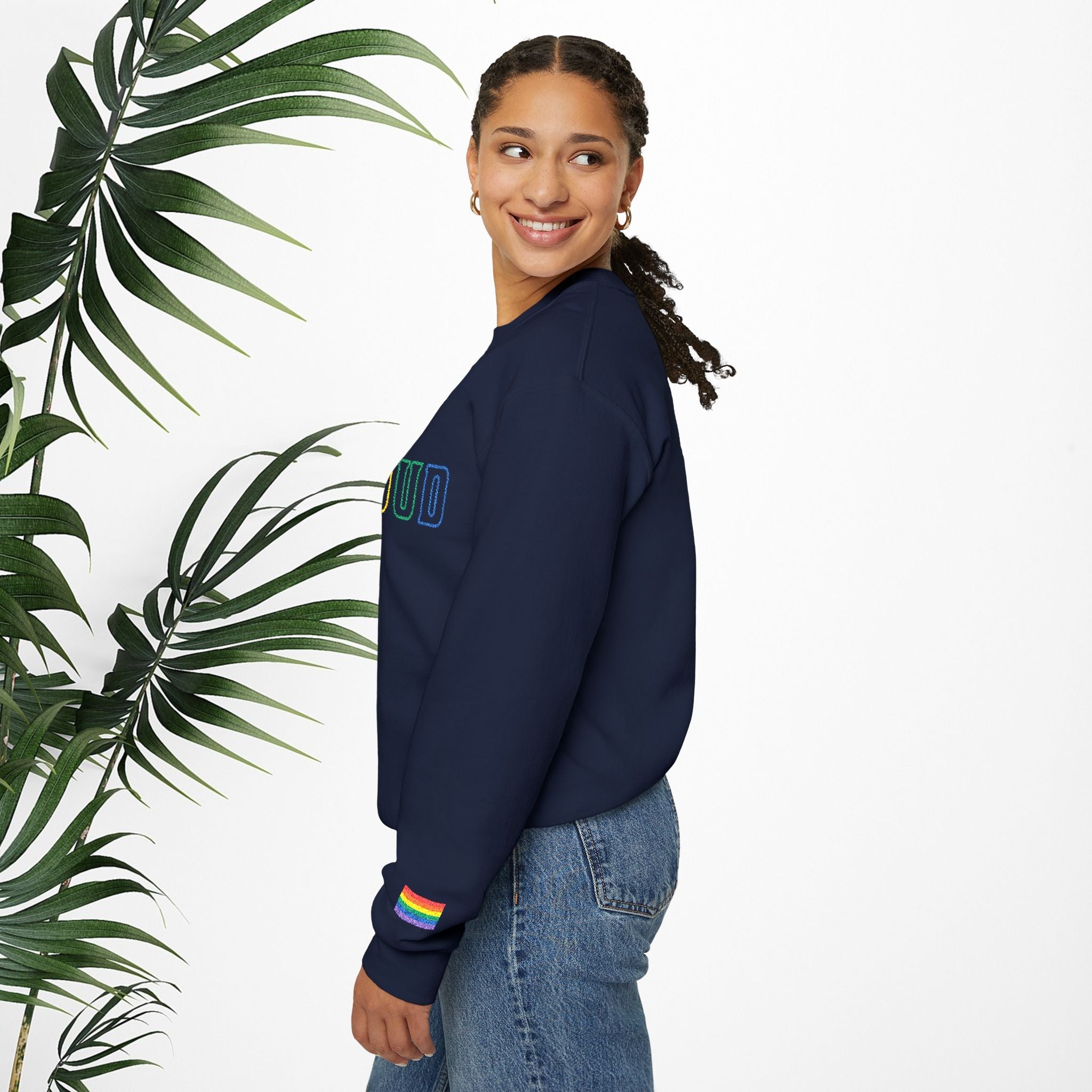 Bespattered Facade Proud Rainbow LGBTQ+ Pride Embroidered Crewneck Sweatshirt