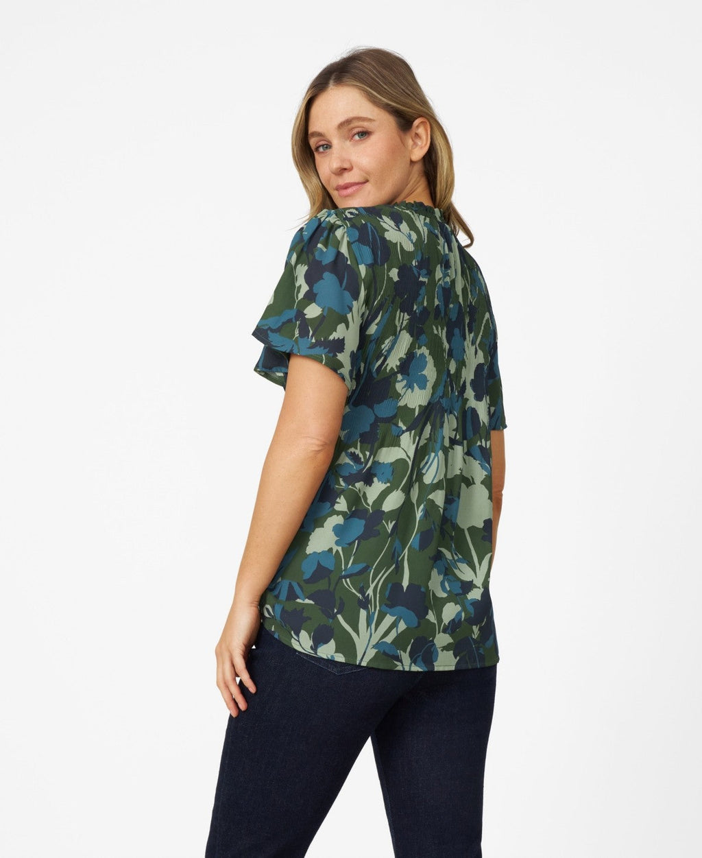 Cable and Gauge Womens Flutter Sleeve Pleated Top, small
