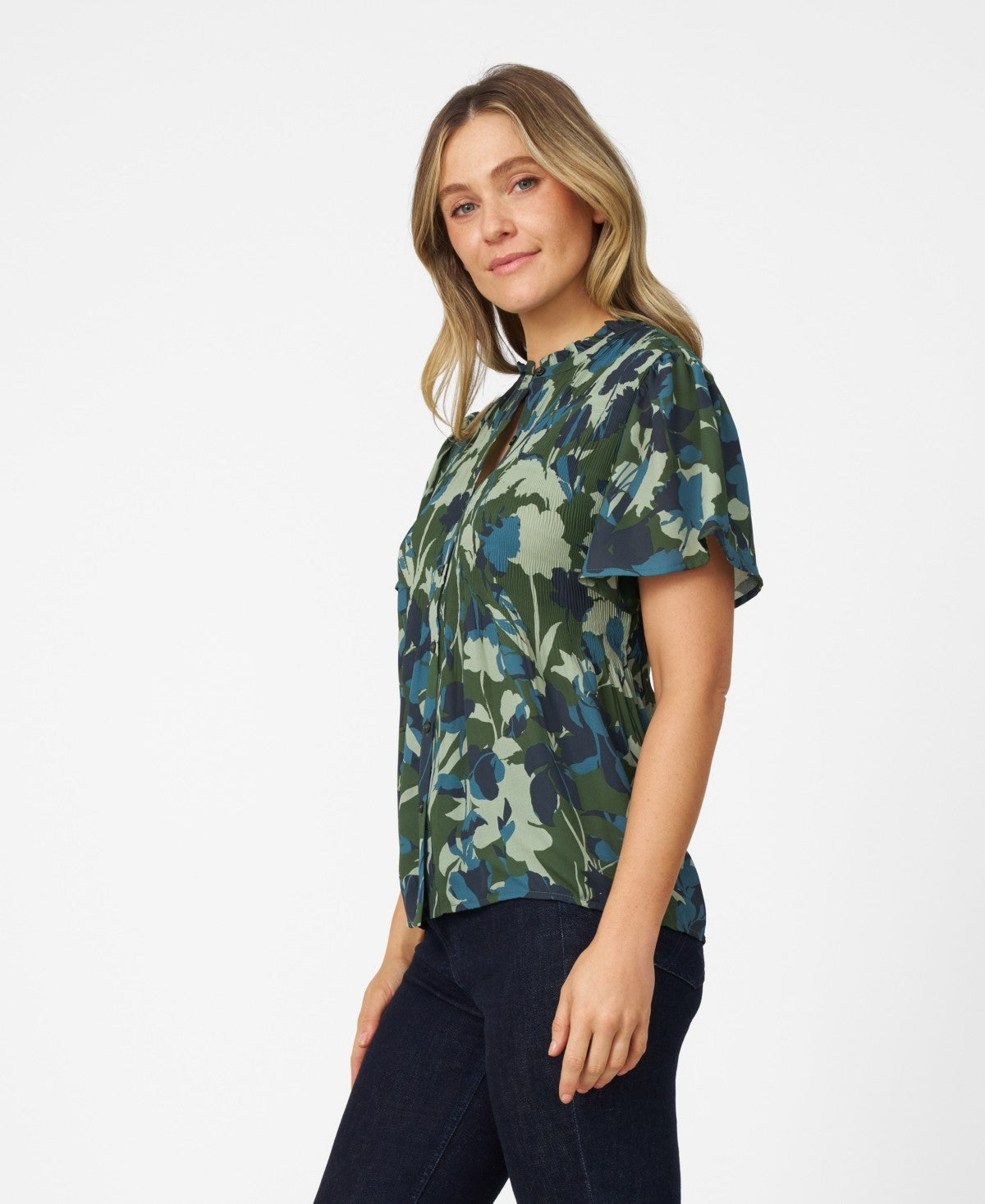 Cable and Gauge Womens Flutter Sleeve Pleated Top, small