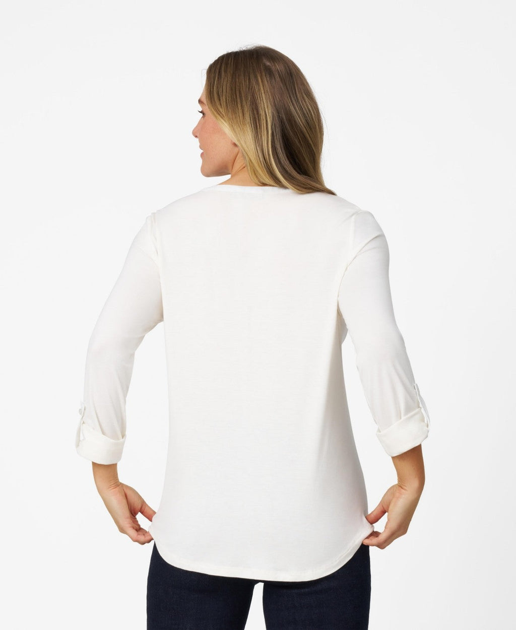 Cable and Gauge Womens Lace Trim Henley Top - Whisper White, large