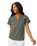 Cable and Gauge Womens Shirred Detail Short Sleeve Top, Medium