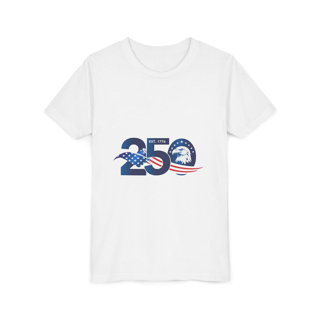 Youth Tee - "250" American Flag Eagle Design (Patriotic 4th of July Kids Shirt)