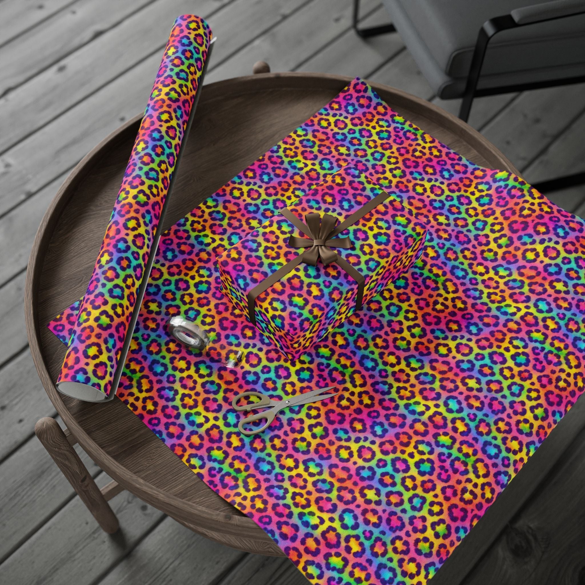 Bespattered Facade Rainbow Leopard Wrapping Paper | Three Sizes | Glossy or Matte