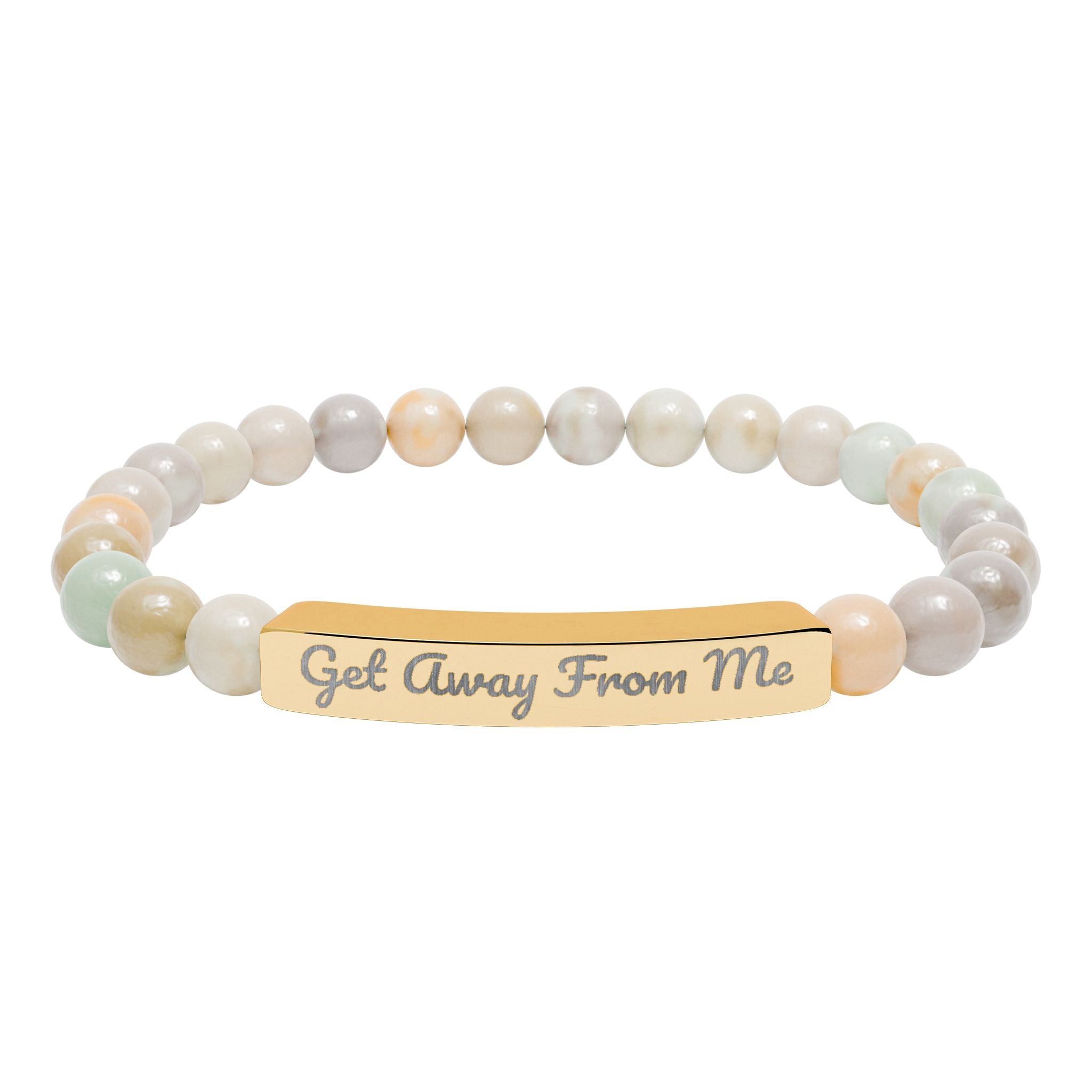 CUSTOM Engraved Natural Stone Bar Bracelet — Personalized Stretch Beaded Gemstone Bracelet