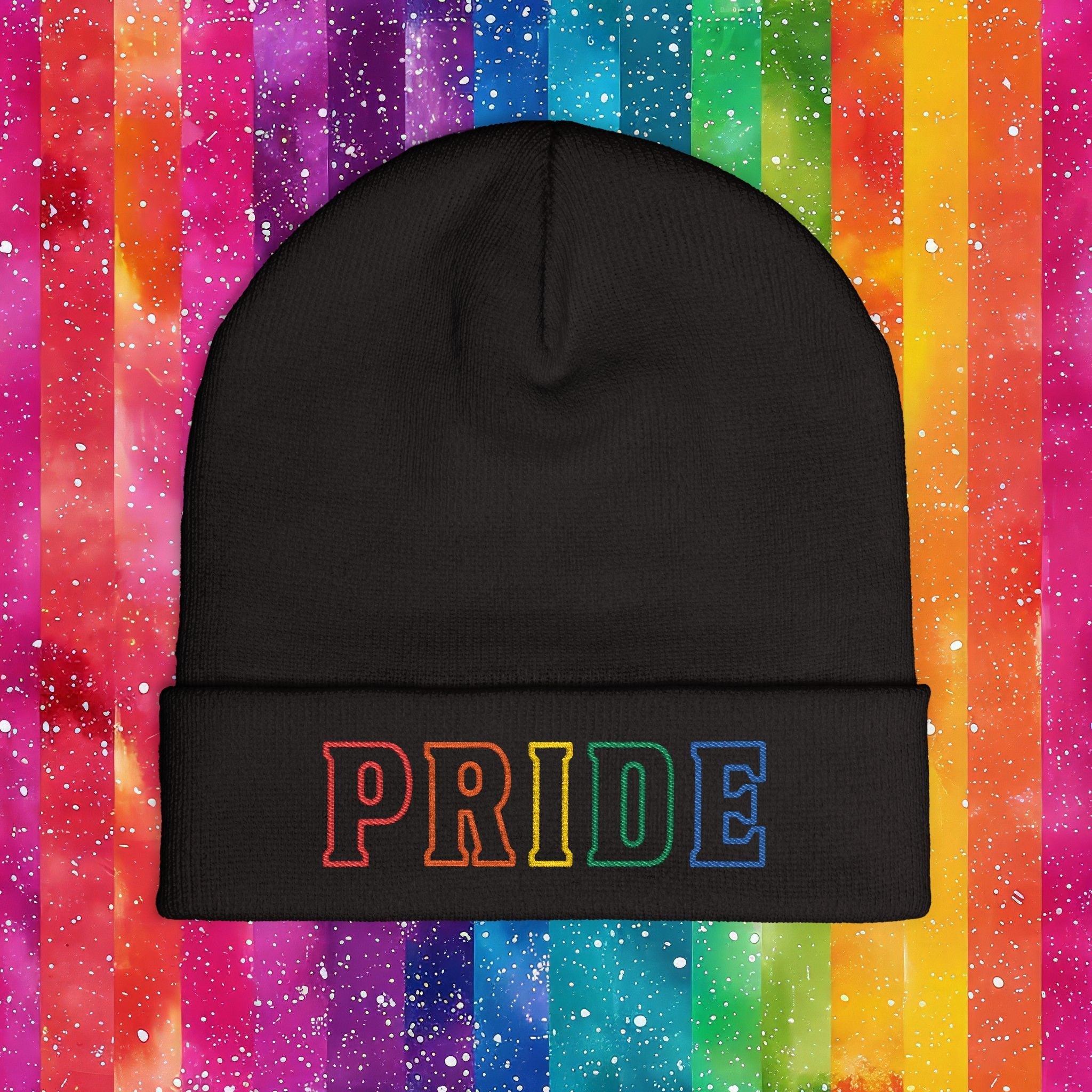 Bespattered Facade Rainbow LGBTQ+ Pride Embroidered Knit Beanie