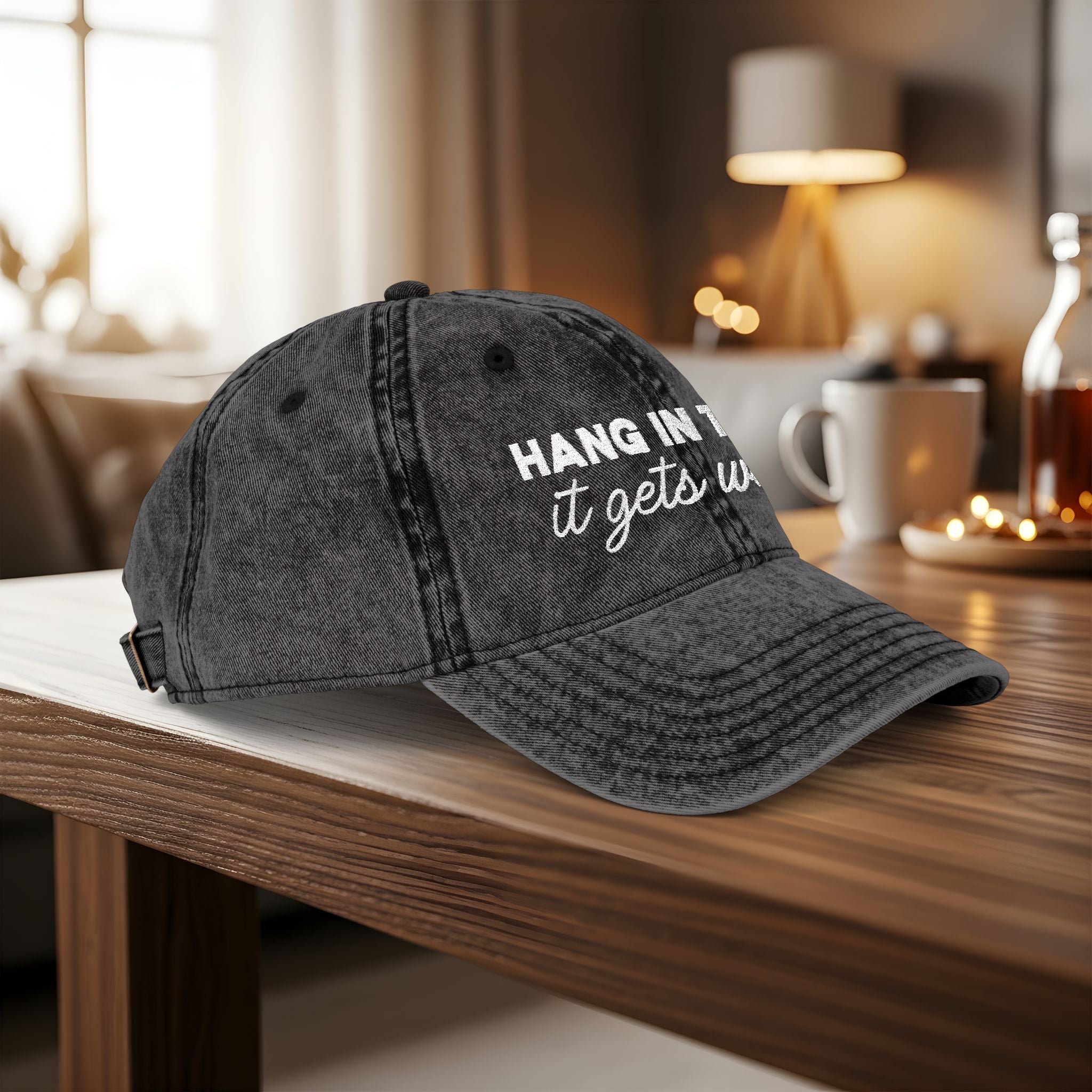 Bespattered Facade "Hang in There" White Embroidered Vintage Cap