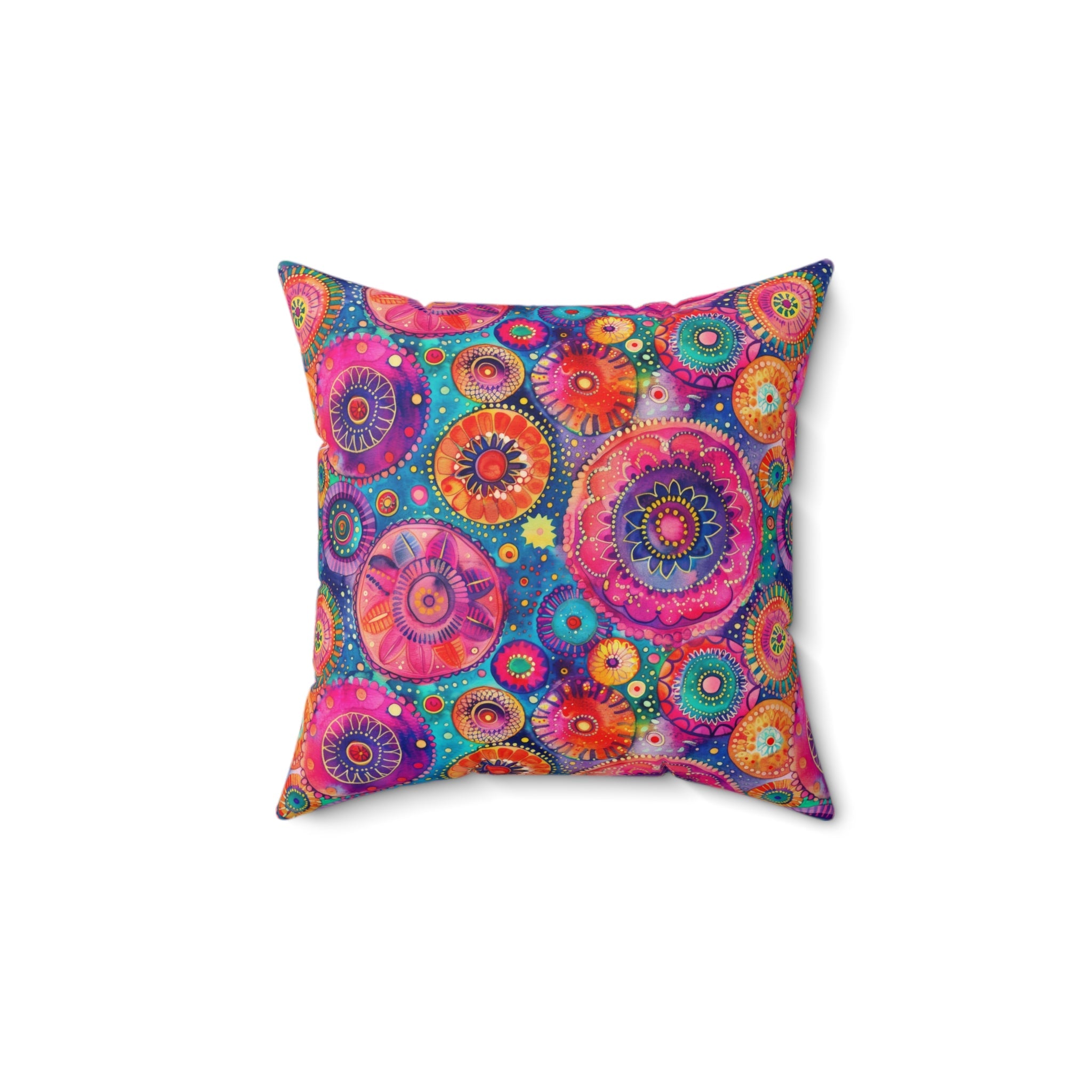 Bespattered Facade Colorful Circles Faux Suede Square Throw Pillow | 4 Sizes