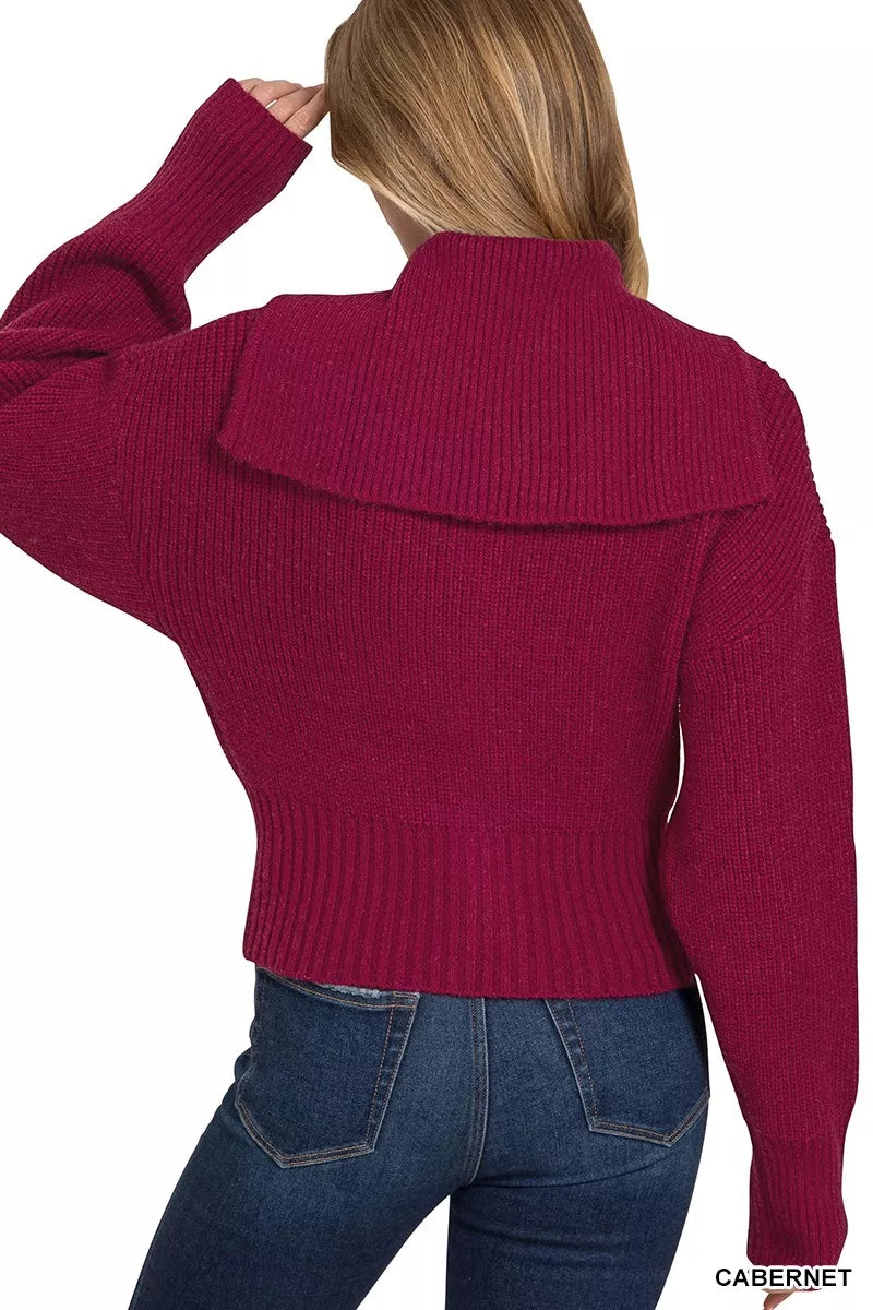Zenana Ribbed Collared Zip Up Sweater Cardigan