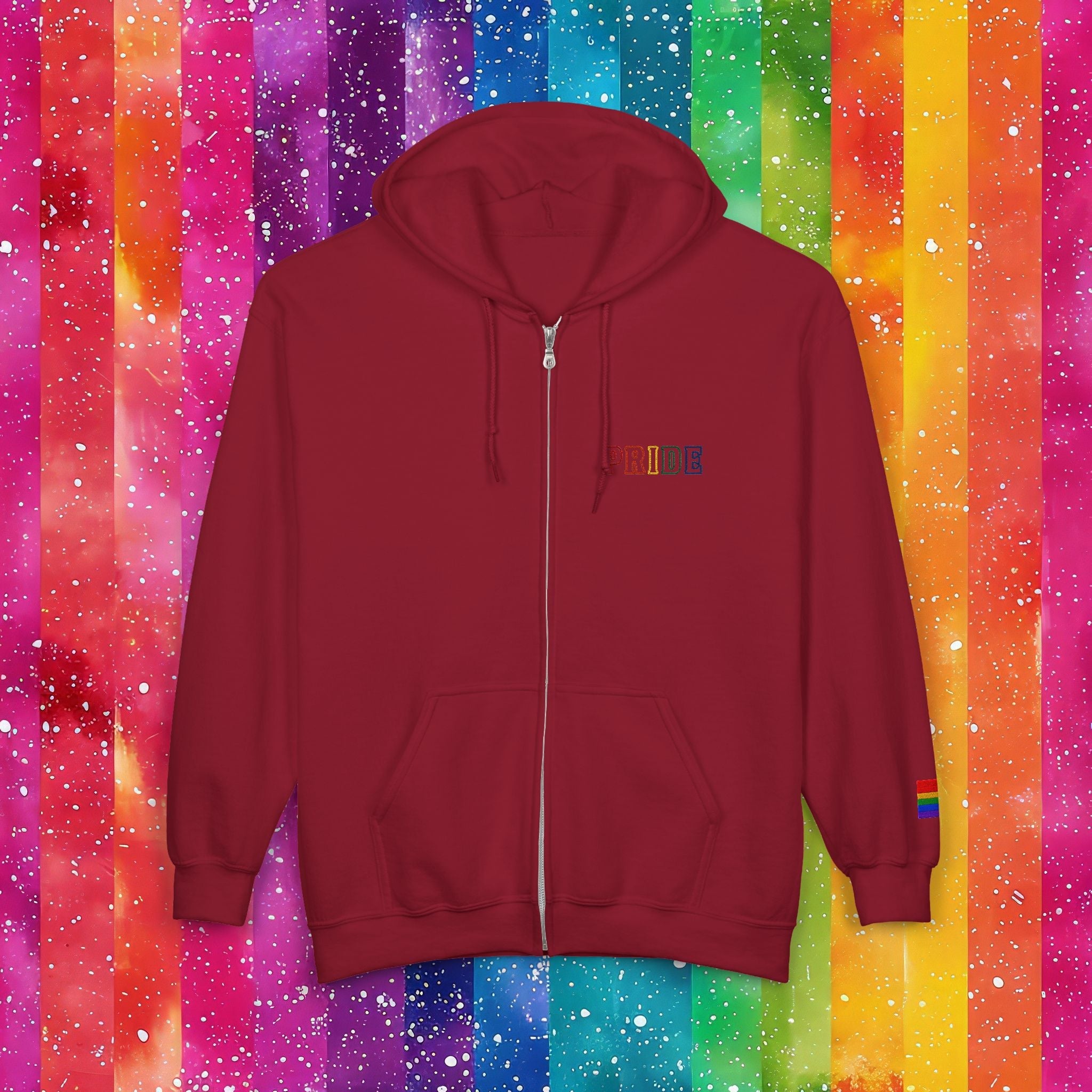 Bespattered Facade Rainbow LGBTQ+ Pride Embroidered Full-Zip Hoodie