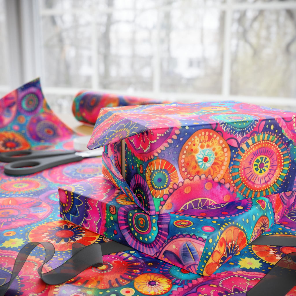 Bespattered Facade Colorful Circles Wrapping Paper | Three Sizes | Glossy or Matte