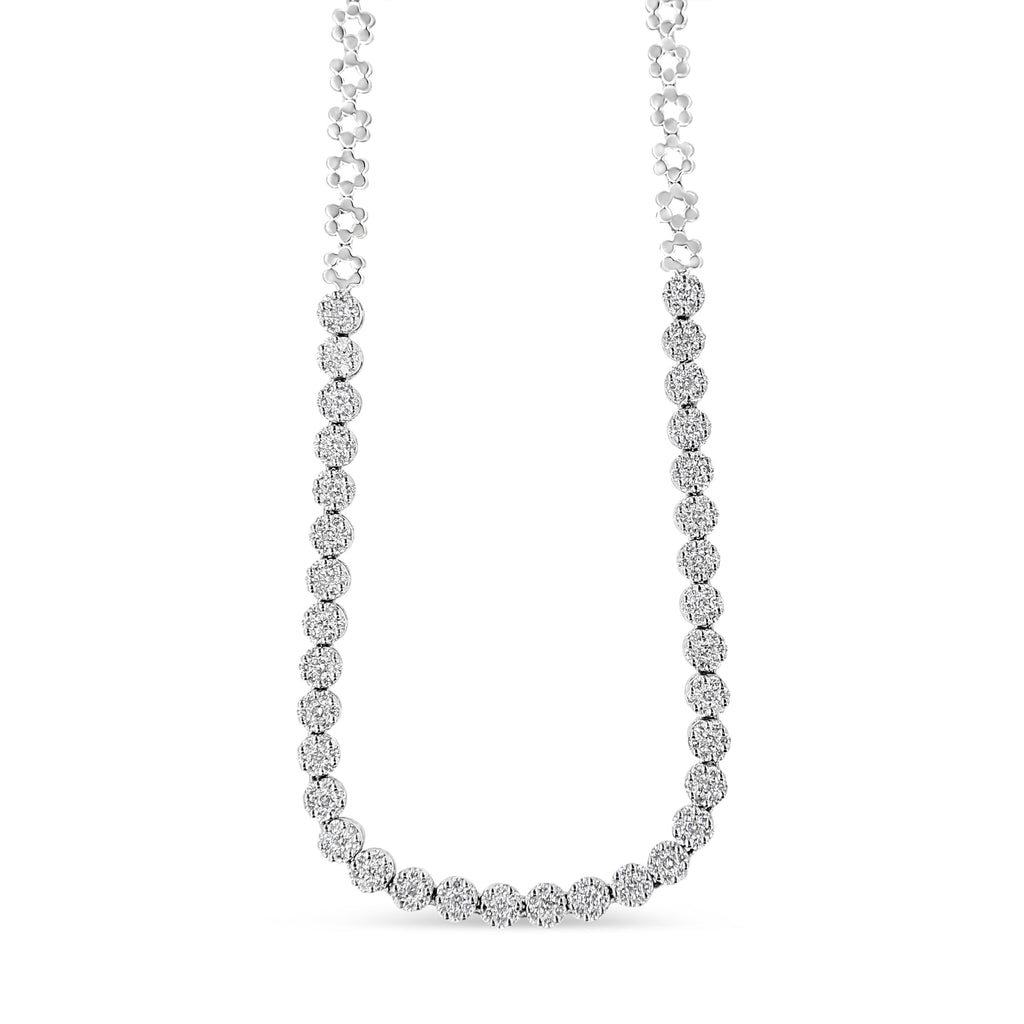 IGI Certified 14K White Gold 8.0 Cttw Pave Set Round-Cut Diamond Cluster Graduating Riviera Statement Necklace (H-I Color, I1 Clarity)