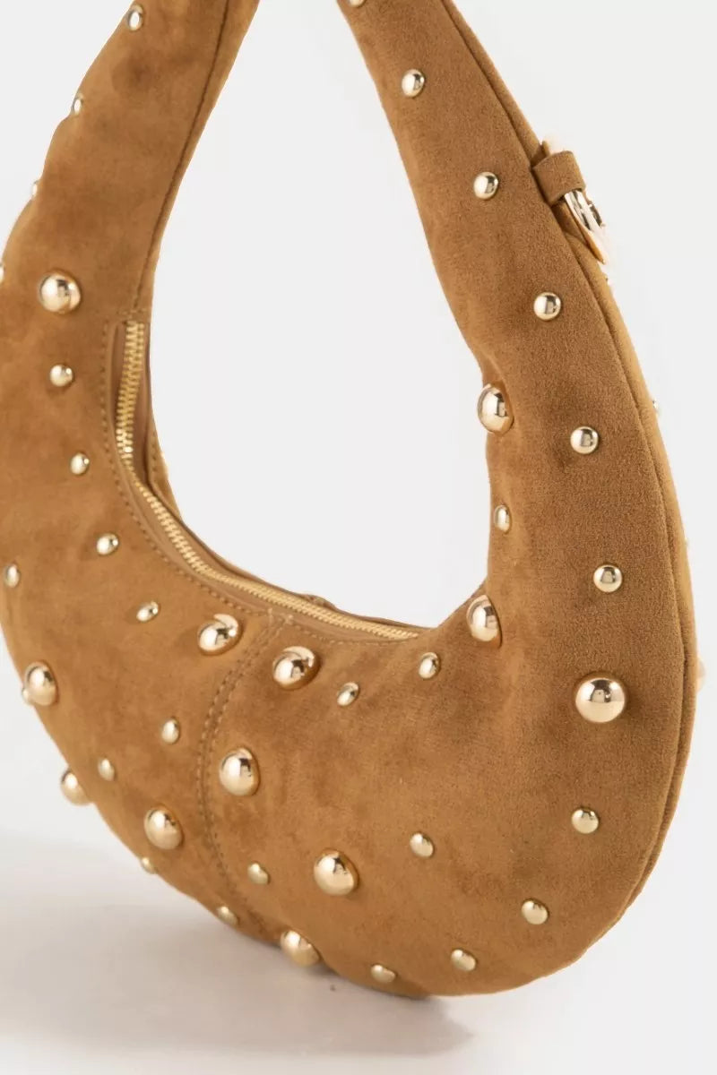Fame Dome Studded Chrome Crescent Hand Bag