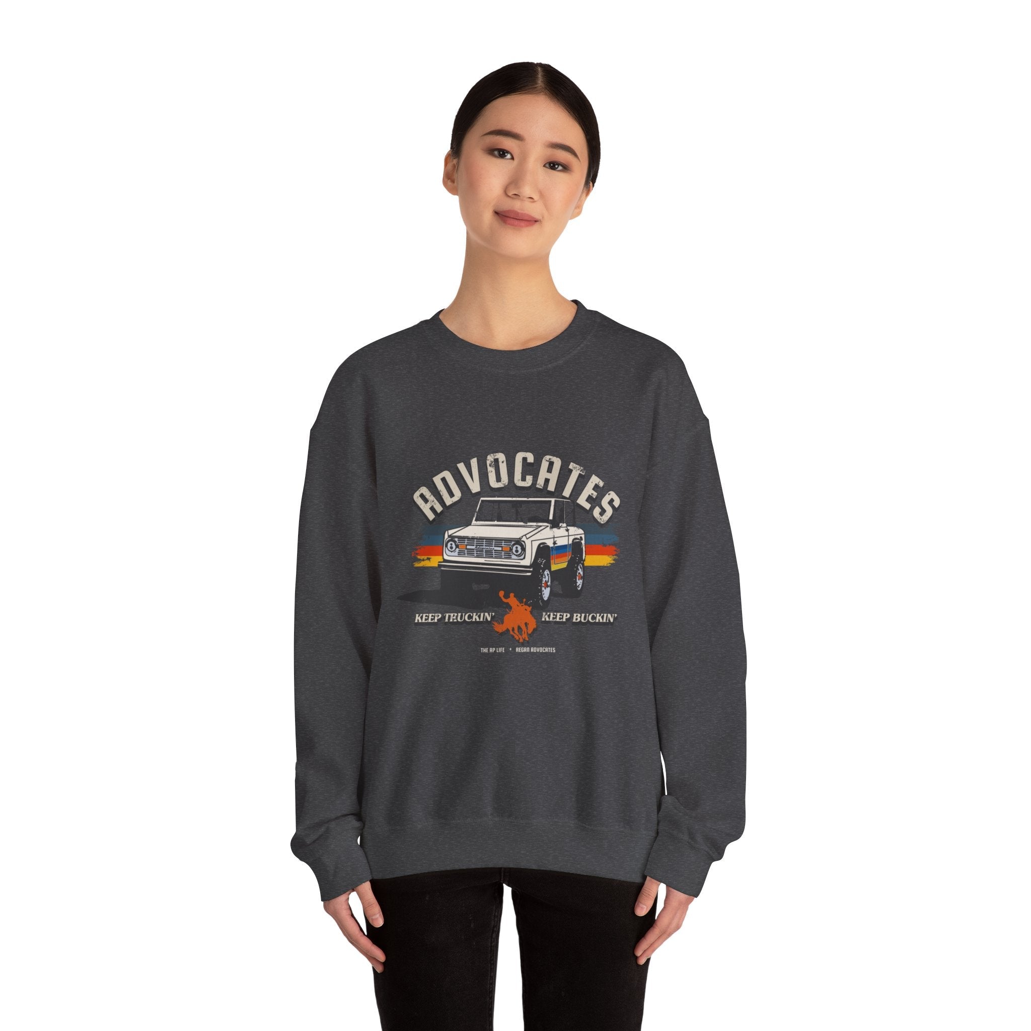 Advocates Keep Truckin', Keep Buckin' - Retro Bronco Truck - Unisex Heavy Blend™ Crewneck Sweatshirt