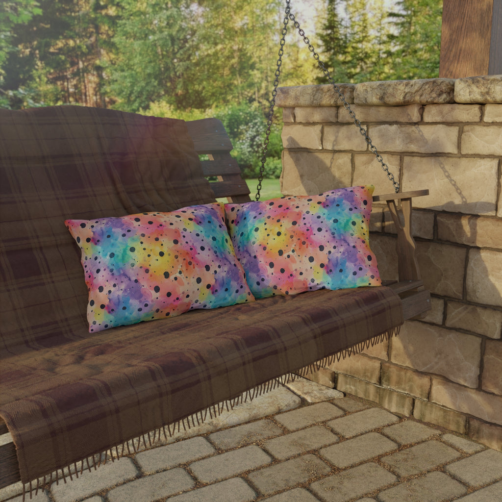 Bespattered Facade Rainbow Watercolor Dots UV-Resistant Outdoor Pillows | 4 Sizes