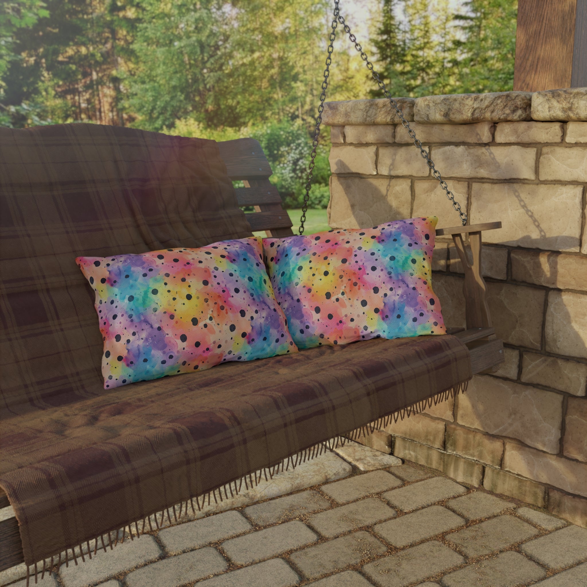 Bespattered Facade Rainbow Watercolor Dots UV-Resistant Outdoor Pillows | 4 Sizes